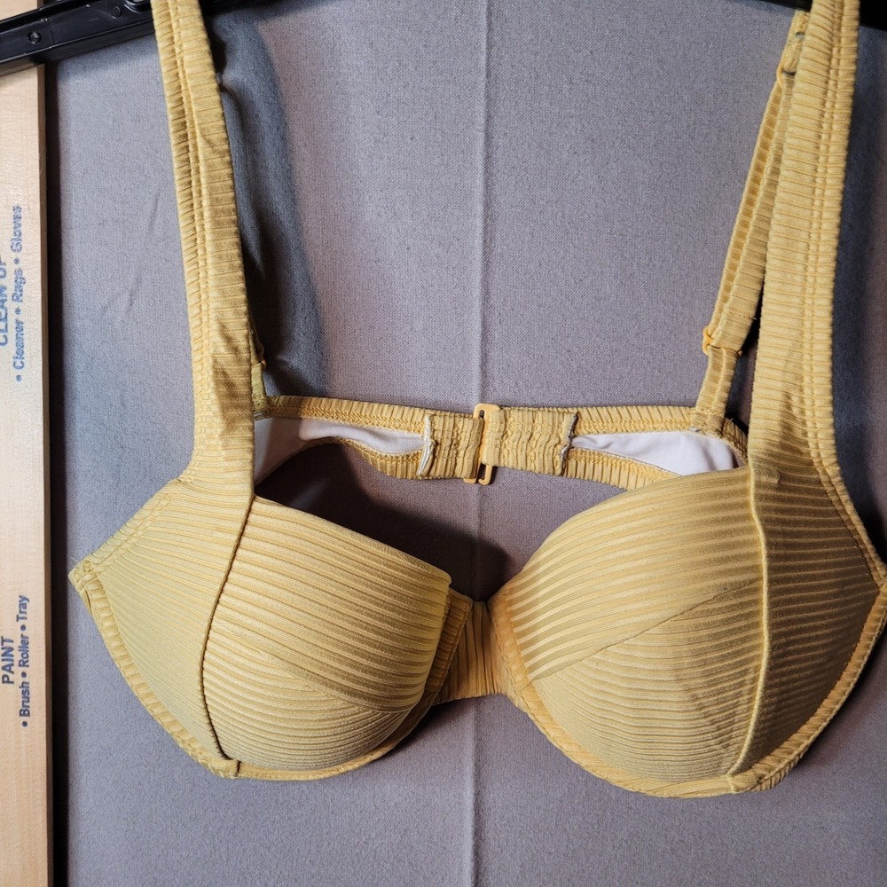 Victoria's Secret PINK Yellow Ribbed Push-Up Underwire Bikini Top Size Large
